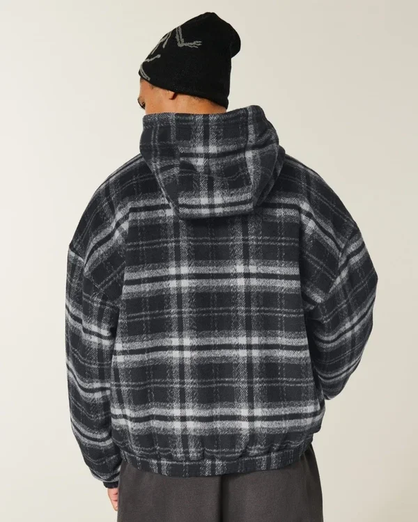 Hooded Plaid Flannel Skater Jacket Hooded Plaid Flannel Skater Jacket