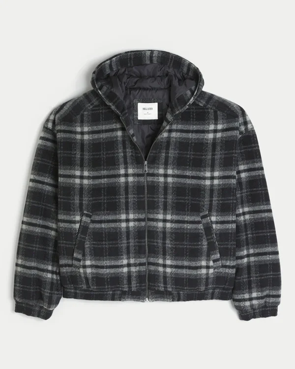 Hooded Plaid Flannel Skater Jacket Hooded Plaid Flannel Skater Jacket
