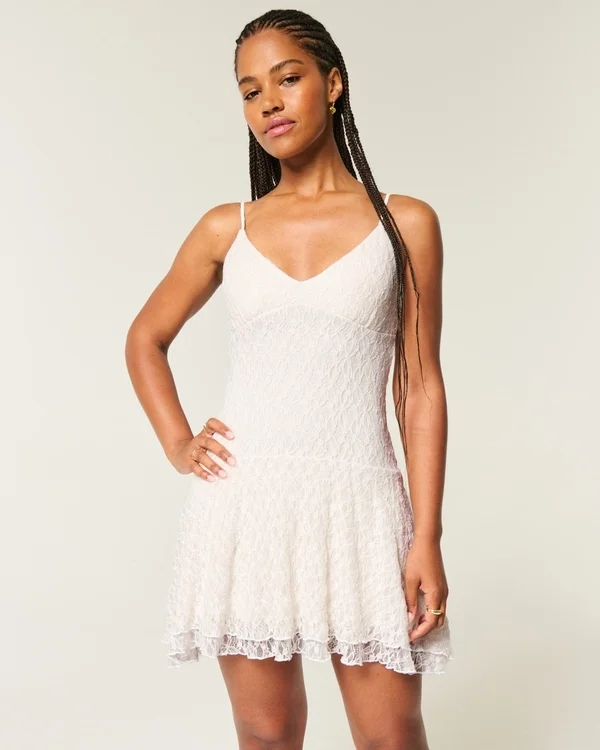 Lace Asymmetrical Hem Mini Dress Lace Asymmetrical Hem Mini Dress