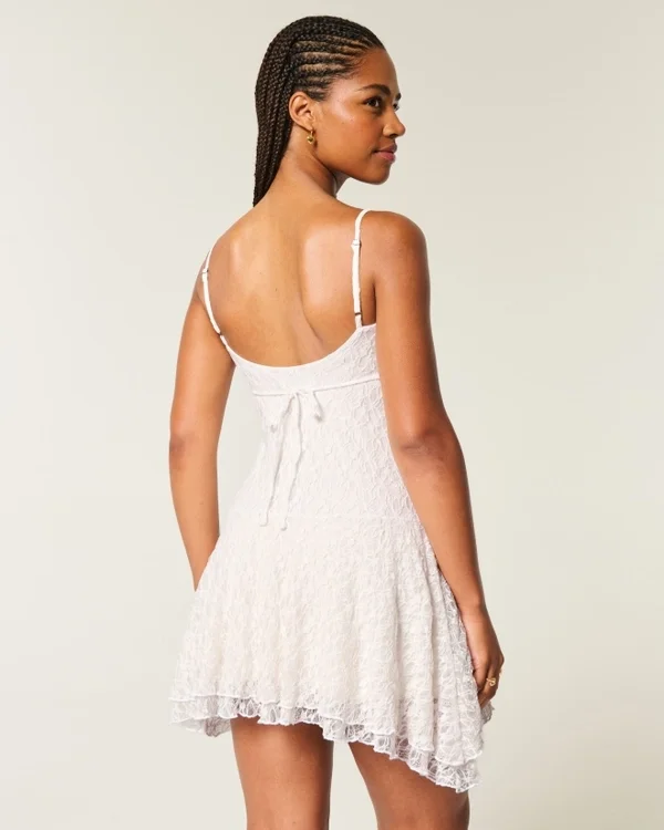 Lace Asymmetrical Hem Mini Dress Lace Asymmetrical Hem Mini Dress