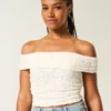 Lace Foldover Off-the-Shoulder Top