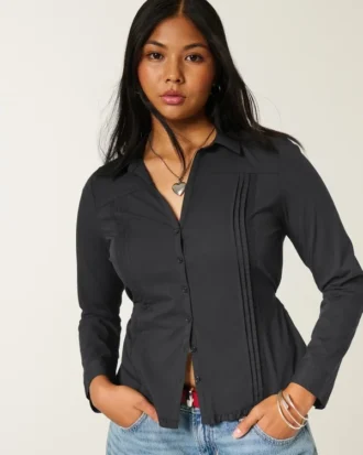 Lace Inset Button-Through Shirt