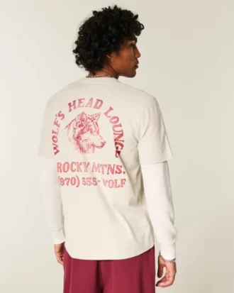 Layered Long-Sleeve Wolf’s Head Lounge Graphic Tee
