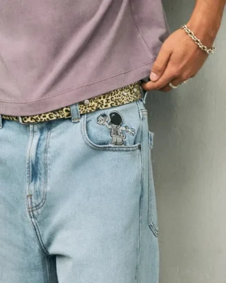 Light Wash Astronaut Graphic Super Baggy Jeans
