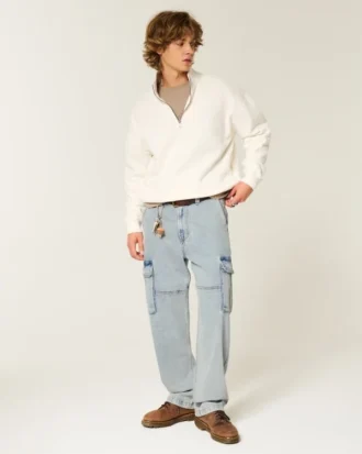 Light Wash Baggy Cargo Jeans