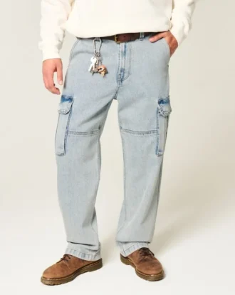 Light Wash Baggy Cargo Jeans