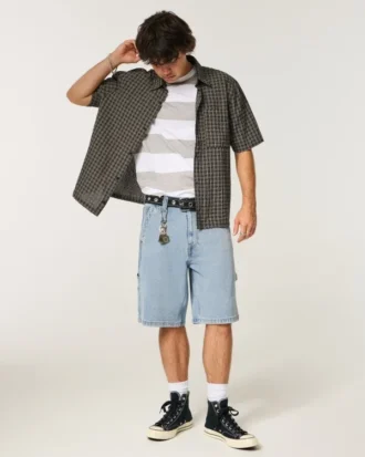 Light Wash Baggy Denim Painter Shorts