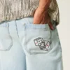 Light Wash Dice Graphic Super Baggy Denim Shorts