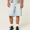 Light Wash Dice Graphic Super Baggy Denim Shorts