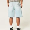 Light Wash Dice Graphic Super Baggy Denim Shorts