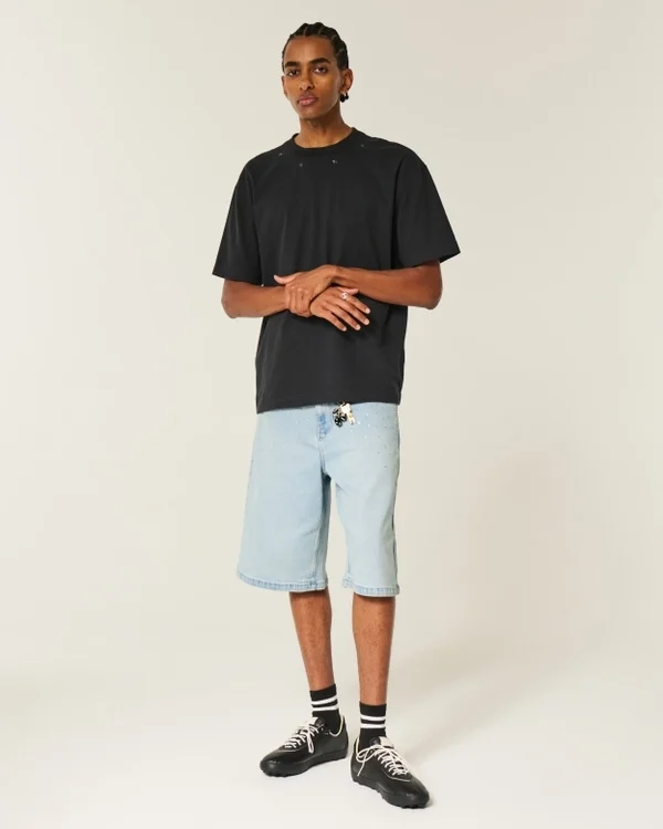 Light Wash Embellished Super Baggy Denim Shorts Light Wash Embellished Super Baggy Denim Shorts