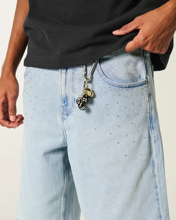 Light Wash Embellished Super Baggy Denim Shorts Light Wash Embellished Super Baggy Denim Shorts