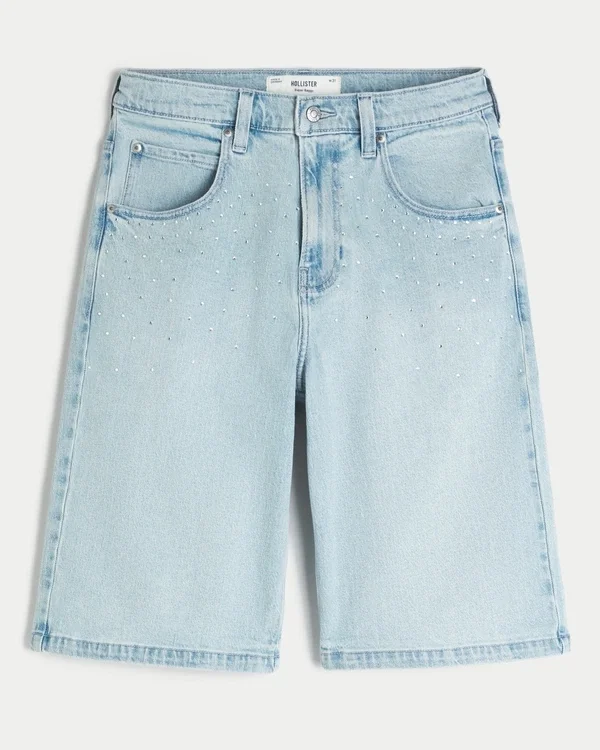 Light Wash Embellished Super Baggy Denim Shorts Light Wash Embellished Super Baggy Denim Shorts