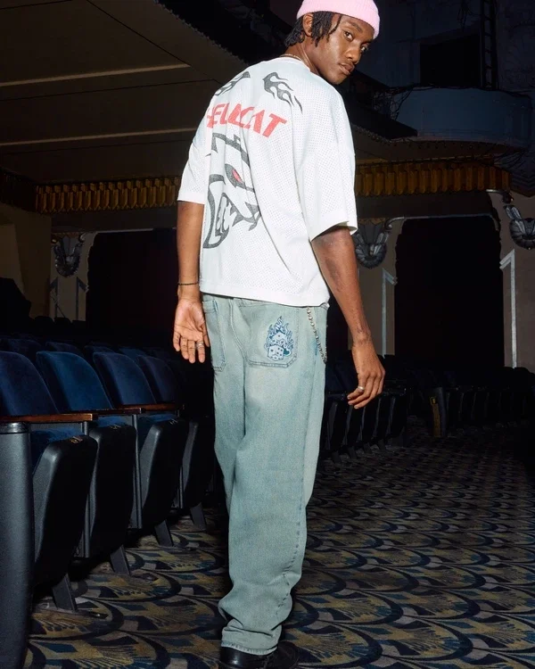 Light Wash Embroidered Dice Skater Baggy Jeans Light Wash Embroidered Dice Skater Baggy Jeans