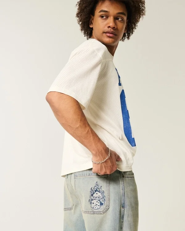 Light Wash Embroidered Dice Skater Baggy Jeans Light Wash Embroidered Dice Skater Baggy Jeans
