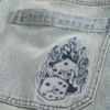 Light Wash Embroidered Dice Skater Baggy Jeans Light Wash Embroidered Dice Skater Baggy Jeans