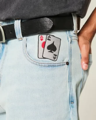 Light Wash Playing Card Graphic Skater Baggy Jeans