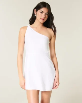 Linen-Blend Asymmetrical Mini Dress