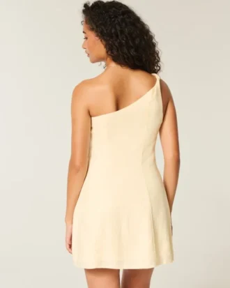 Linen-Blend Asymmetrical Mini Dress