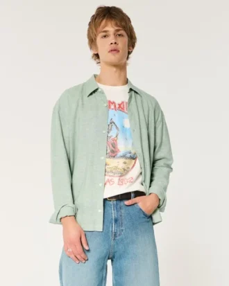 Linen-Blend Button-Through Shirt