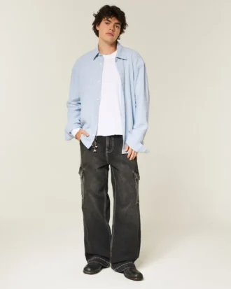 Linen-Blend Button-Through Shirt