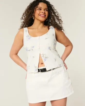 Linen Blend Button-Through Top