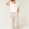 Linen-Blend Flex Waist Baggy Pants