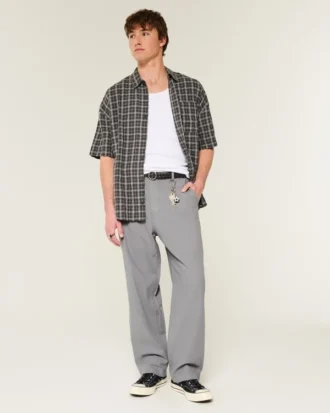 Linen-Blend Flex Waist Baggy Pants