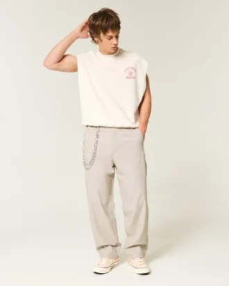 Linen-Blend Flex Waist Baggy Pants