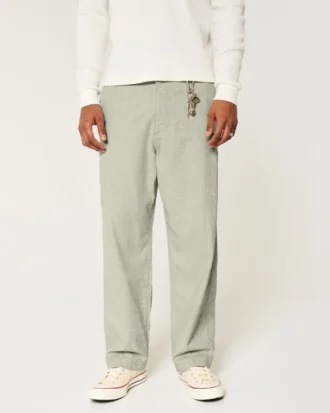 Linen-Blend Flex-Waist Baggy Pants