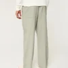 Linen-Blend Flex-Waist Baggy Pants