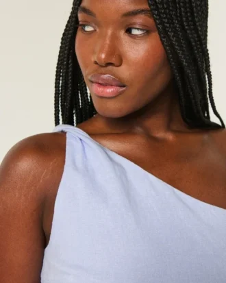 Linen-Blend One-Shoulder Top