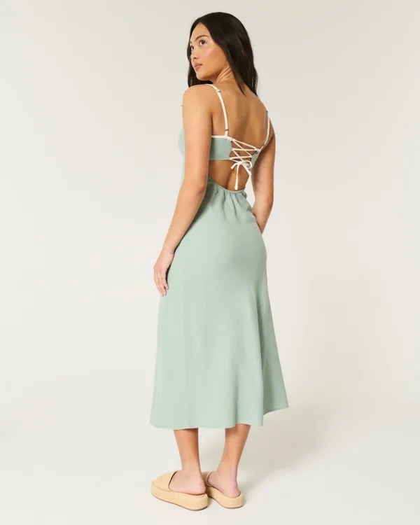 Linen-Blend Open-Back Slip Midi Dress Linen-Blend Open-Back Slip Midi Dress