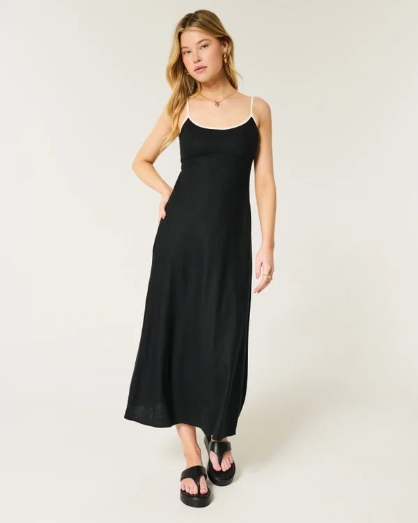 Linen-Blend Open-Back Slip Midi Dress Linen-Blend Open-Back Slip Midi Dress