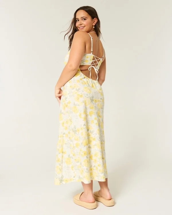 Linen-Blend Open Back Slip Midi Dress Linen-Blend Open Back Slip Midi Dress