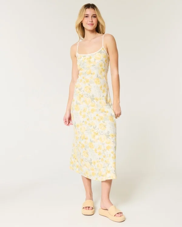 Linen-Blend Open Back Slip Midi Dress Linen-Blend Open Back Slip Midi Dress