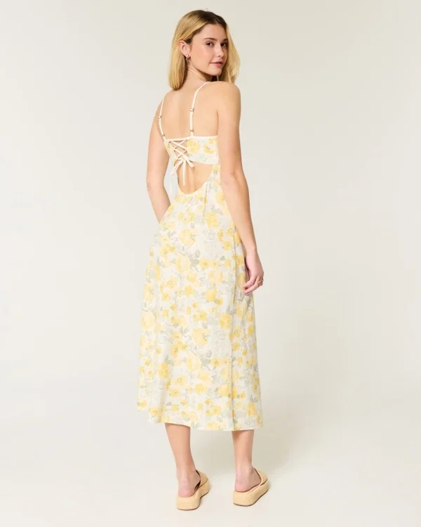 Linen-Blend Open Back Slip Midi Dress Linen-Blend Open Back Slip Midi Dress