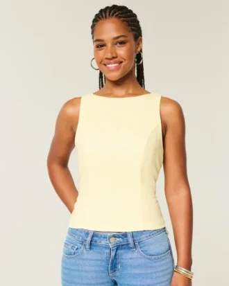 Linen-Blend Open-Back Top