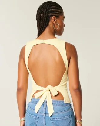 Linen-Blend Open-Back Top
