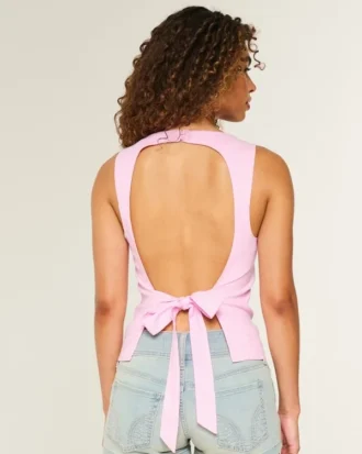 Linen-Blend Open-Back Top