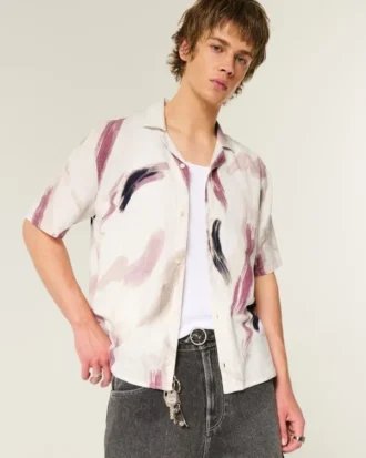 Linen-Blend Short-Sleeve Pattern Shirt