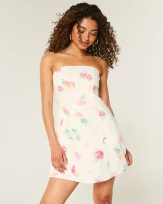 Linen-Blend Strapless Mini Dress