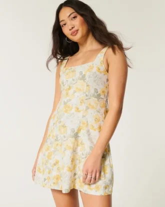 Linen-Blend Structured Mini Dress Linen-Blend Structured Mini Dress