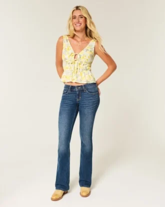 Linen-Blend Tie-Front Peplum Top