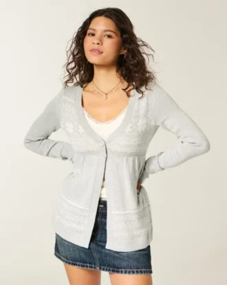 Long-Sleeve Flyaway Babydoll Cardigan