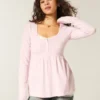 Long-Sleeve Henley Babydoll Top