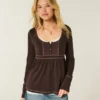 Long-Sleeve Henley Babydoll Top