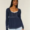 Long-Sleeve Henley Babydoll Top