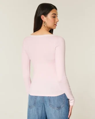Long-Sleeve Lace Trim Top