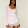 Long-Sleeve Pinch Bust Babydoll Top